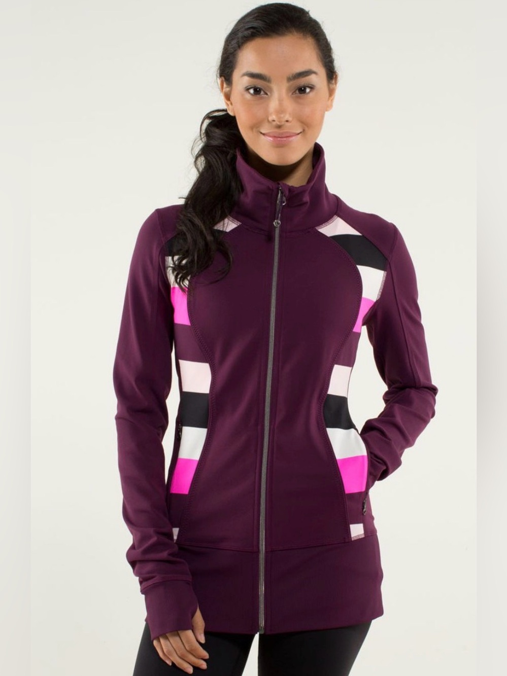 Lululemon Nice Asana Jacket in Plum/Pow Stripe Raspberry Glo Light new